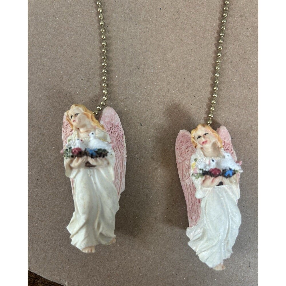 Polystone Angel Ceiling Fan Pull Chain Set Vintage 2.5in Figurine Decor Lot (2) - Picture 3 of 10